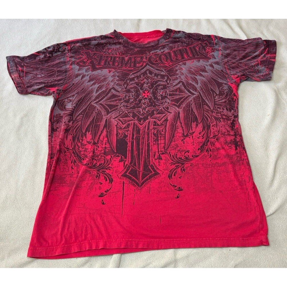 Xtreme Couture Shirt Mens 2XL Red Wings Cross Graphic Gothic Biker Grunge AOP